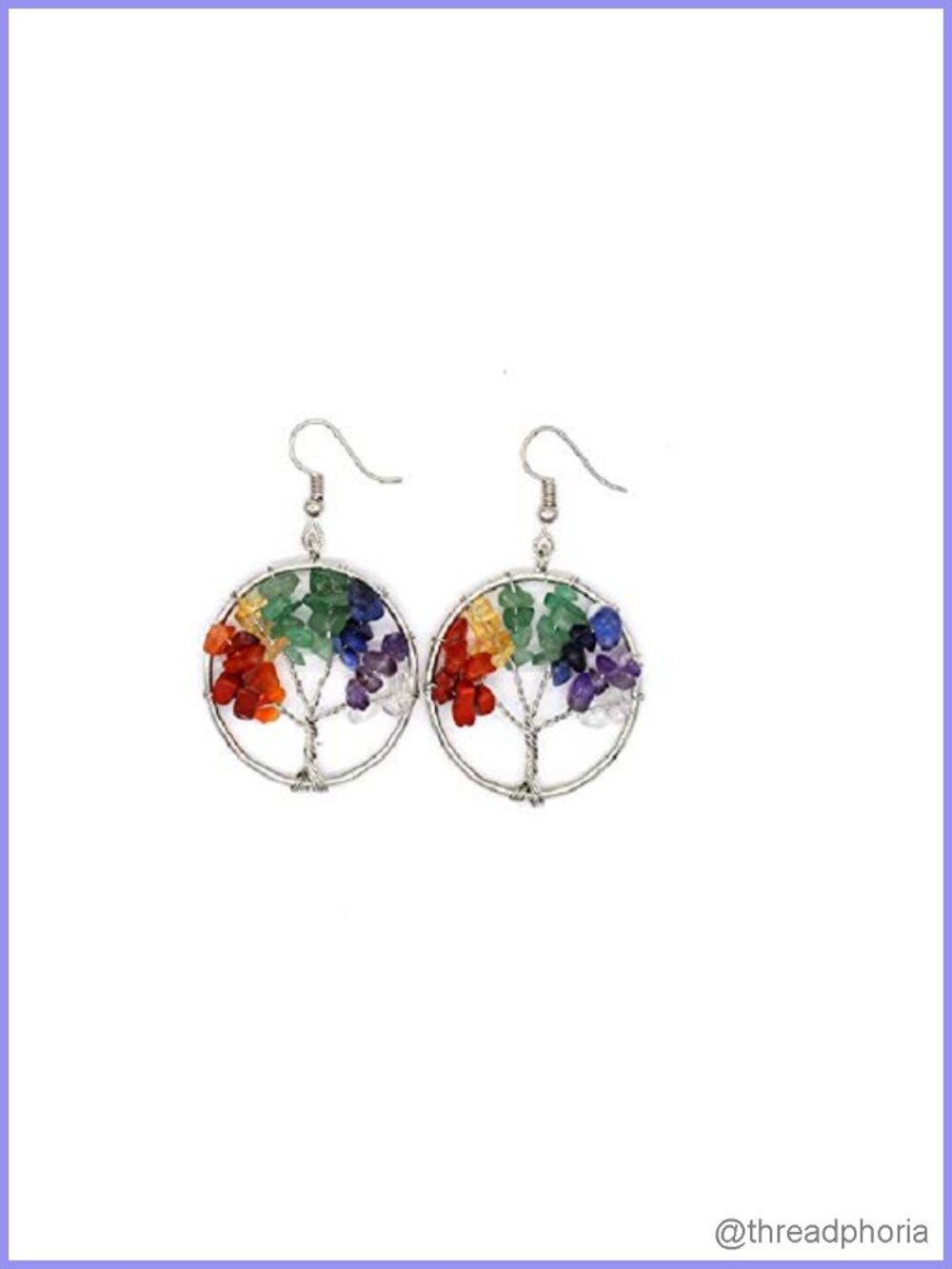 Tree of Life Crystal Healing Chakra Dangle Earrings for Women Wire Wrap Hook
